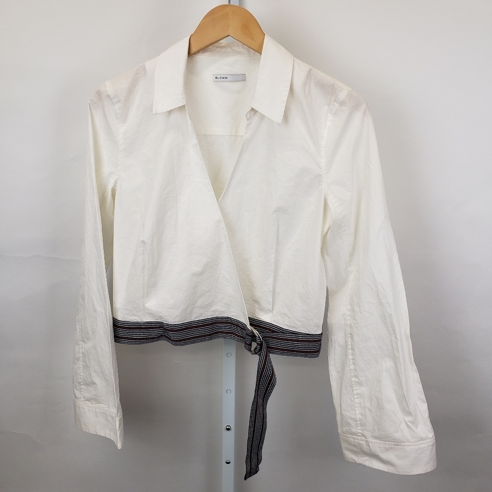 BLDWN Optic White Crop top with striped cinch band size small